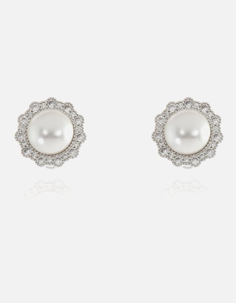 Cachet Florantine Pearl Clip on Earrings  Plated in Rhodium