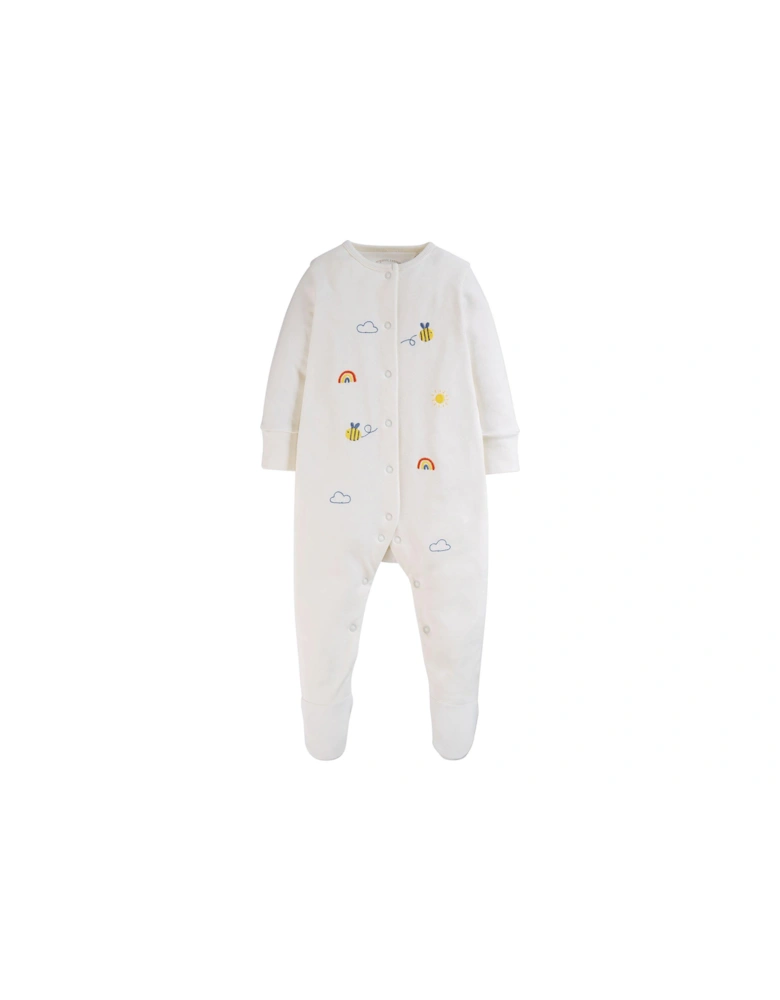 Baby Buzzy Bee Embroidered Babygrow - White