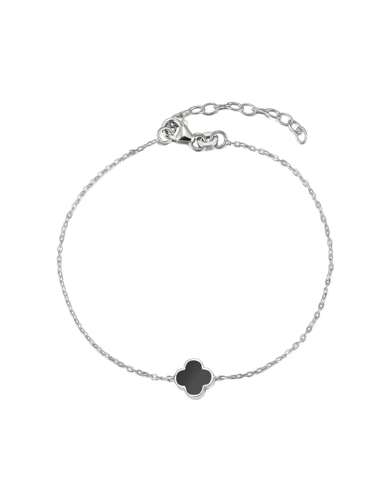 Sterling Silver Black Enamel Flower Bracelet