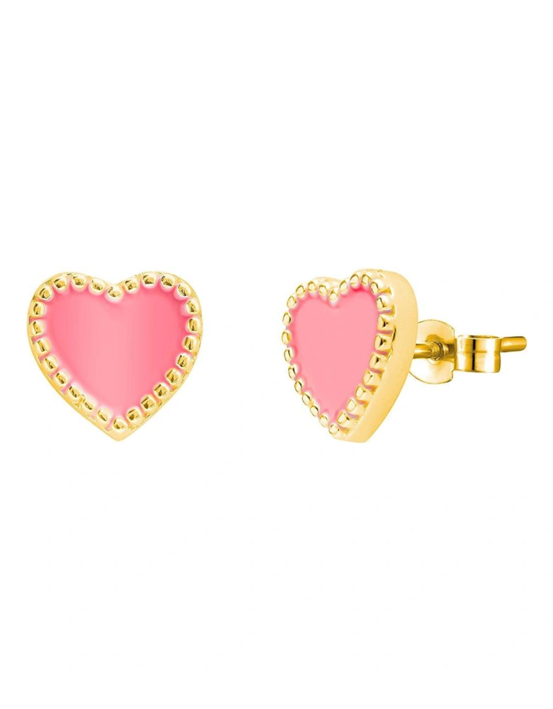 18ct Gold Plated Sterling Silver Enamel Pink Heart Studs