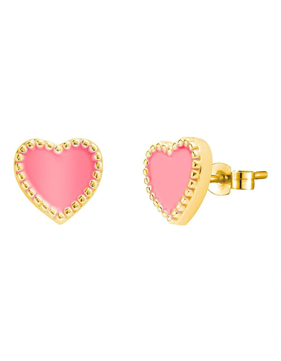 18ct Gold Plated Sterling Silver Enamel Pink Heart Studs, 2 of 1