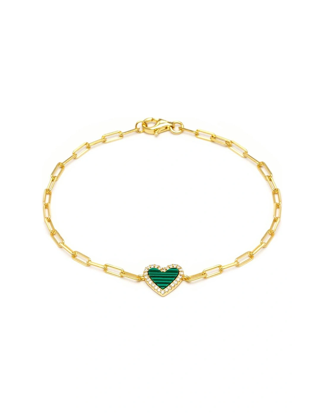 18ct Gold Plated Sterling Silver Malachite Charm Link Bracelet, 2 of 1