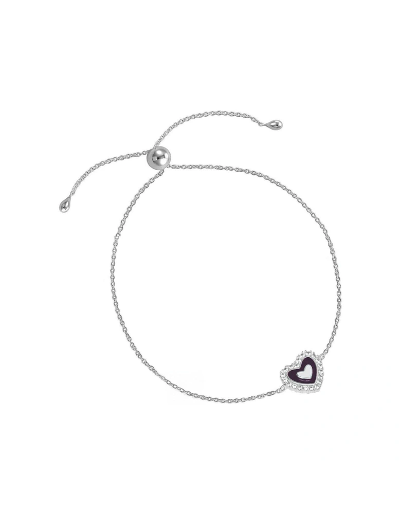 Sterling Silver Purple Enamel Heart Cubic Zirconia Bracelet
