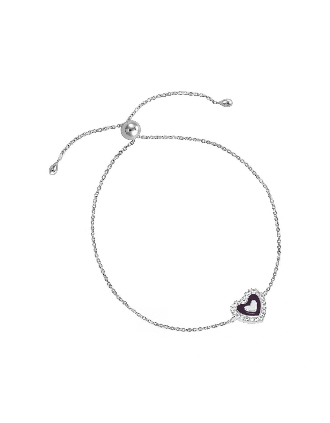 Sterling Silver Purple Enamel Heart Cubic Zirconia Bracelet, 2 of 1