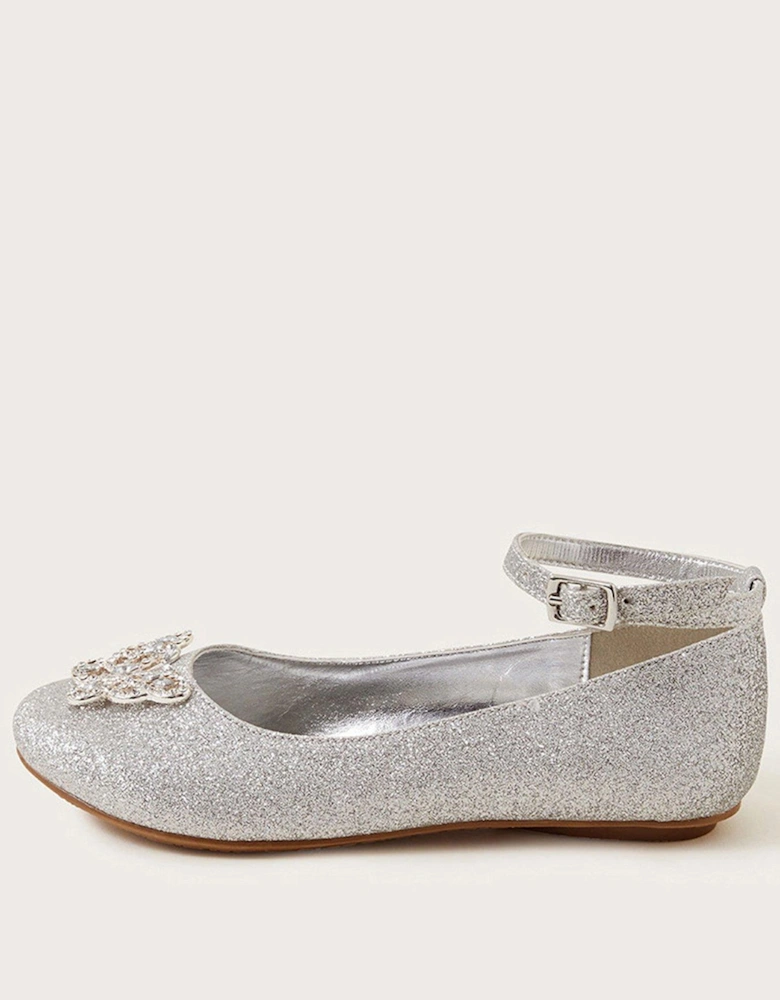 Girls Fine Glitter Ballerina Buckle Shoes - Silver