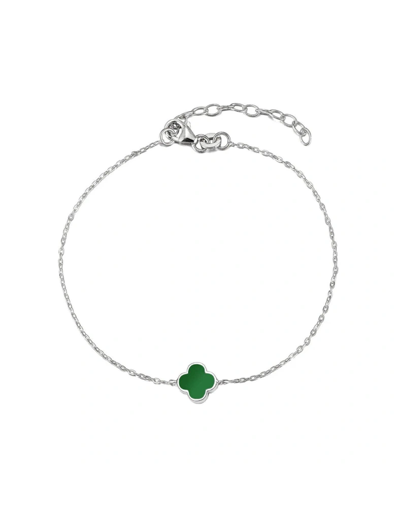 Sterling Silver Green Enamel Flower Bracelet