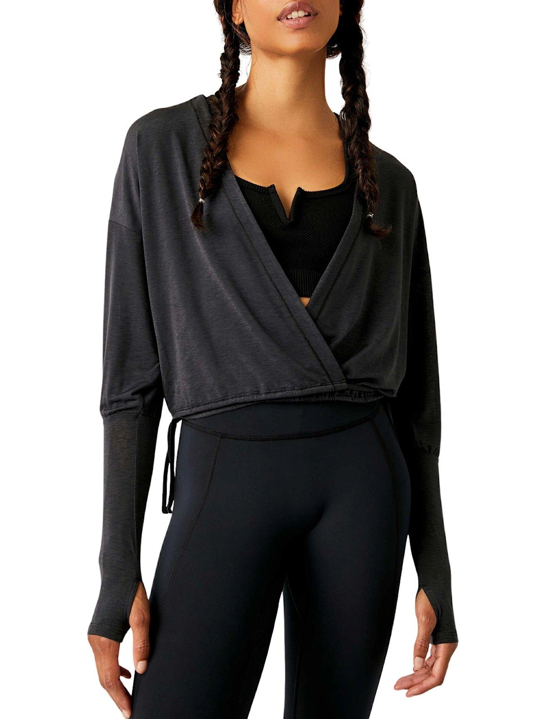 Womens Movement Radient Wrap Layer Top - Black, 4 of 3