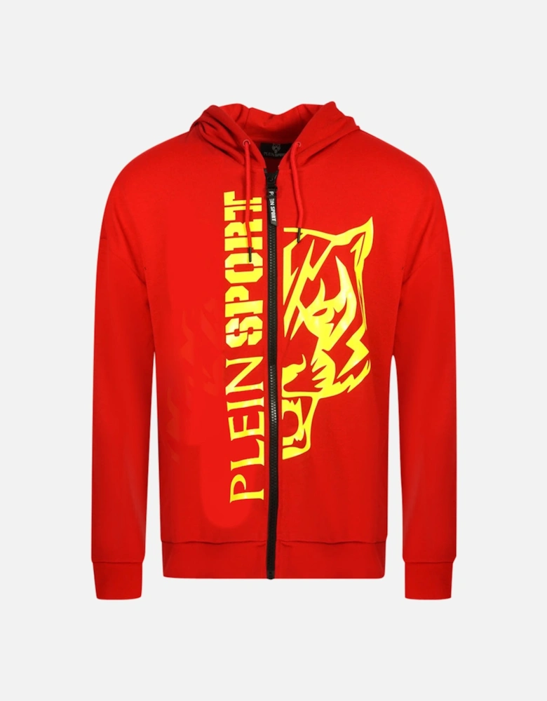 Plein Sport Large Yellow Logo Red Zip-Up Hoodie