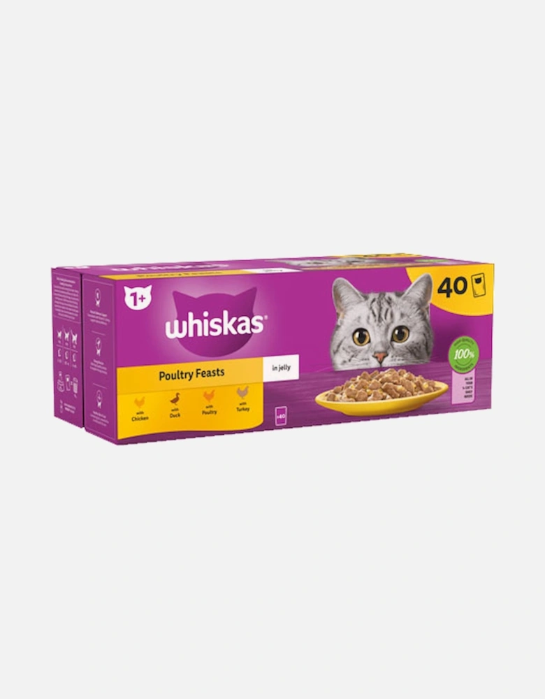 1+ Poultry Feasts Adult Wet Food Pouches In Jelly 40pk