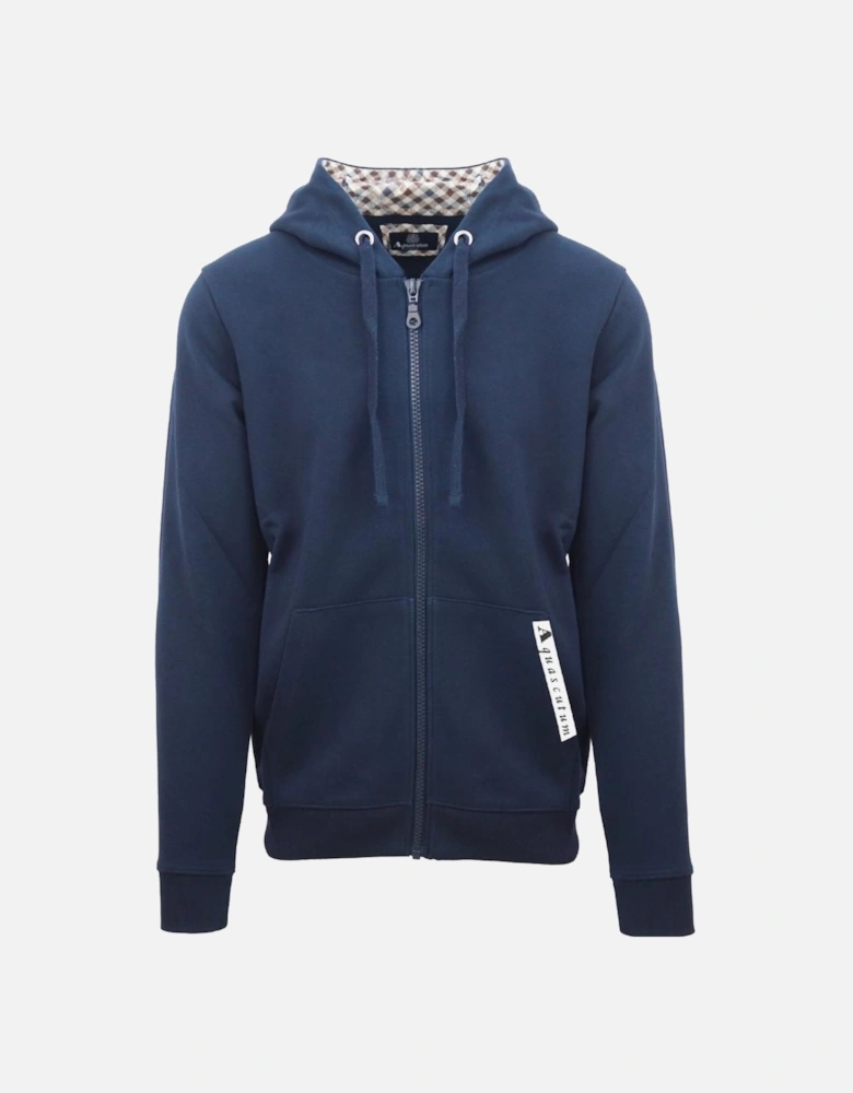 Branded Taped Pocket Navy Blue Zip-Up Hoodie