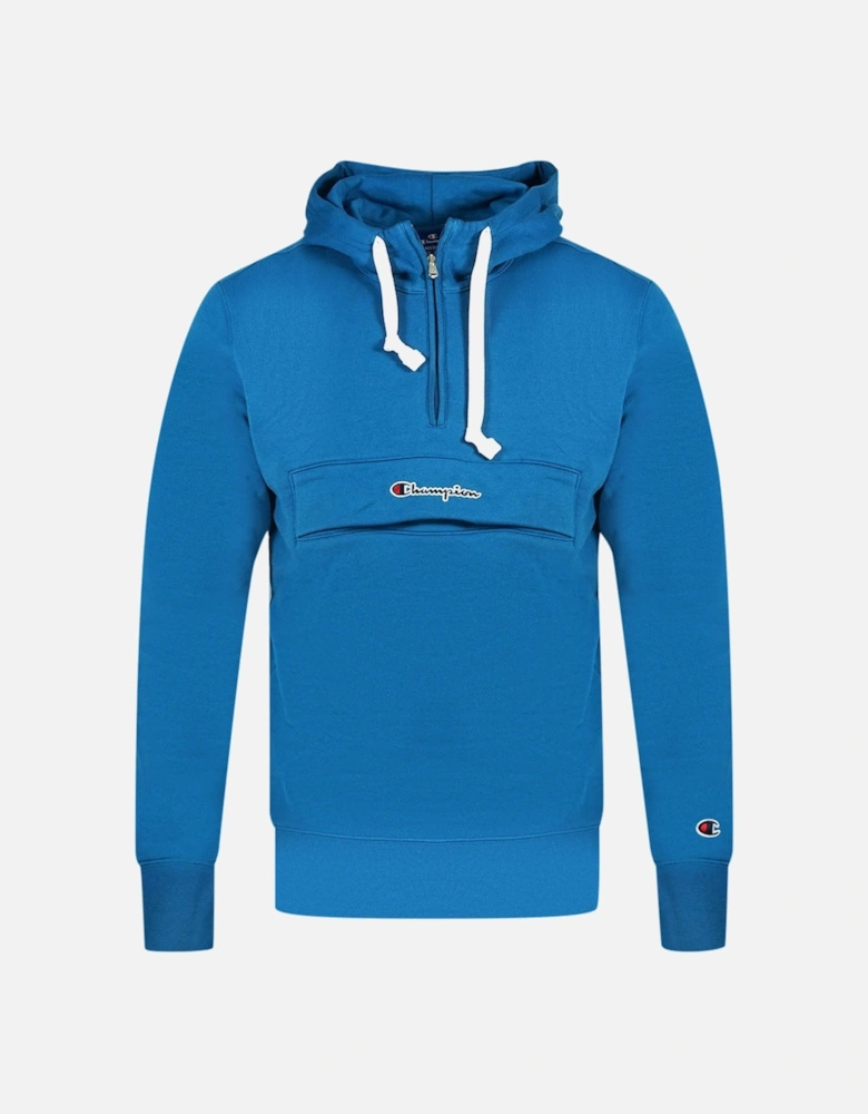 Half Zip Flap Pocket Blue Hoodie