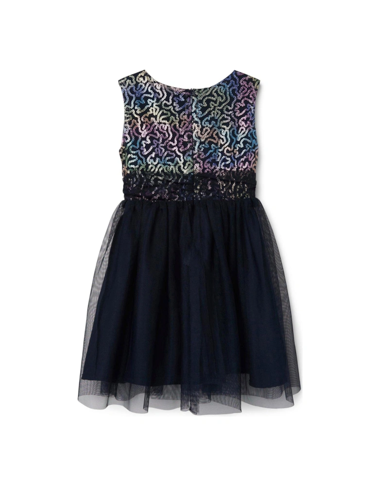 Mini Girls Sequin Bodice Tulle Dress - Dark Sapphire