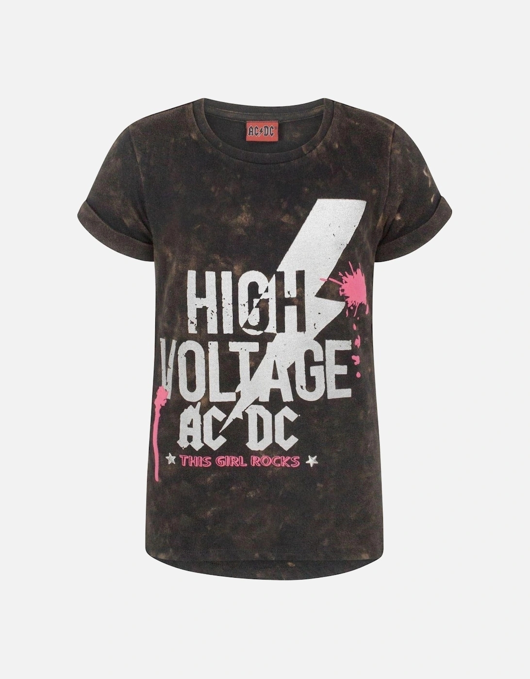 Girls High Voltage Acid Wash T-Shirt, 2 of 1