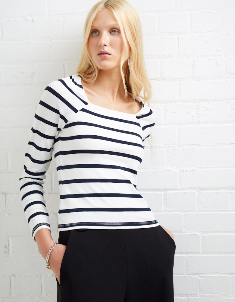 Rallie Stripe Square Neck Long Sleeve Top