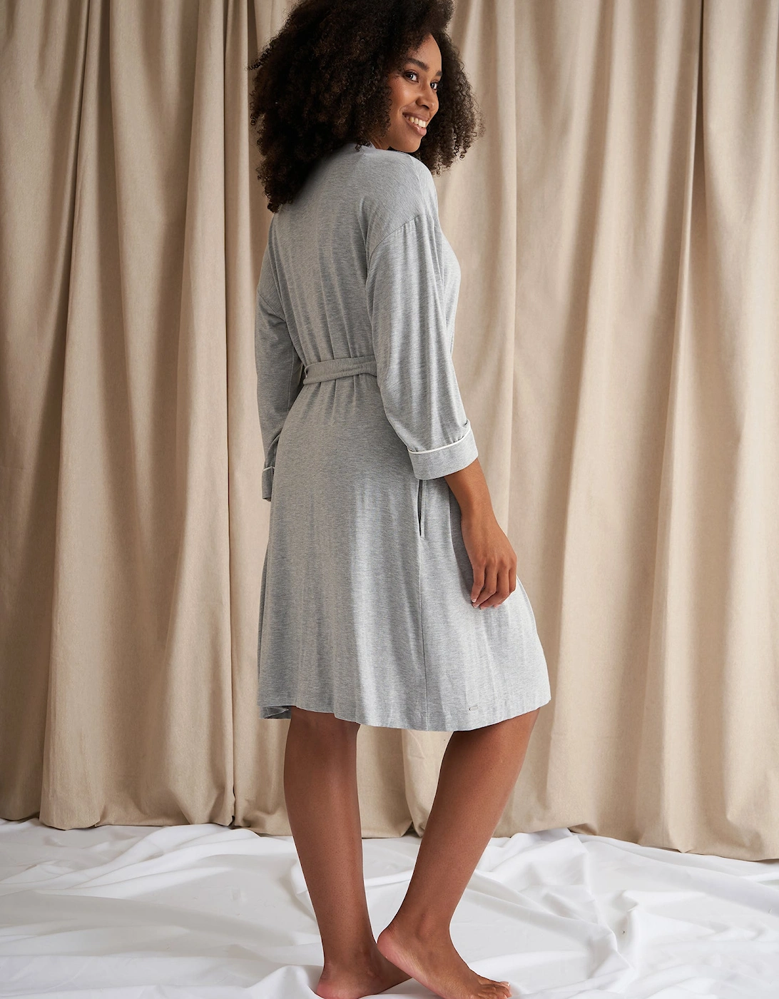 Bamboo Kimono Robe in Grey Marl