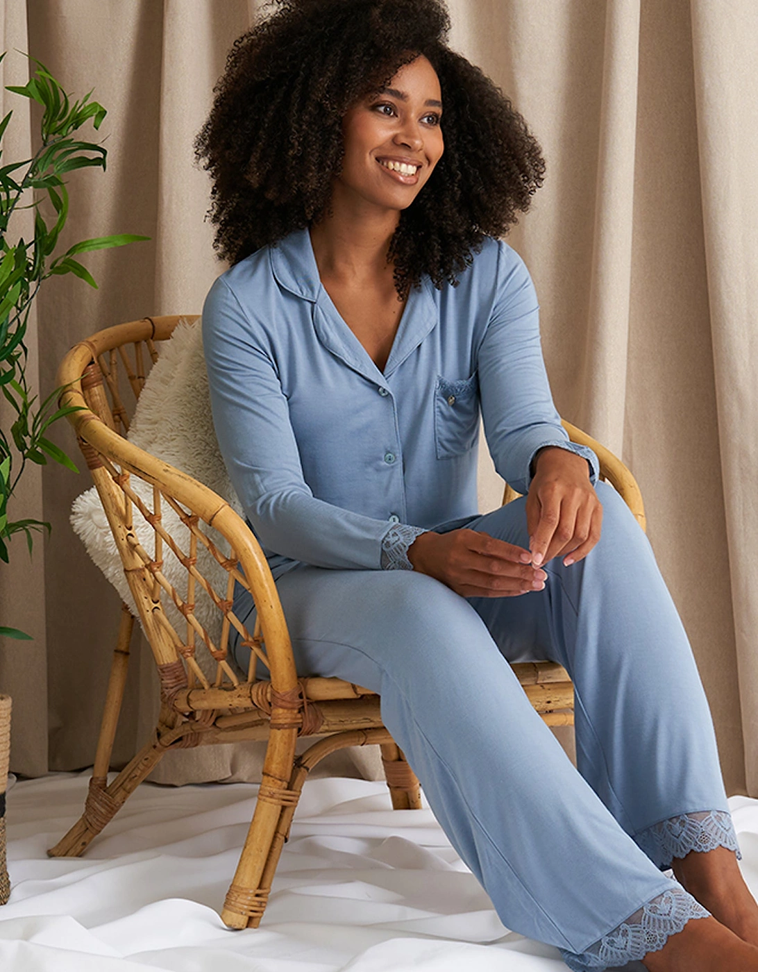 Bamboo Lace Pyjama Set in Blue Mist, 5 of 4