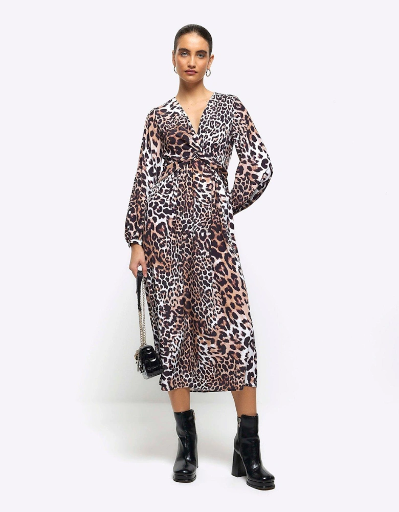 Knot Leopard Midi Dress - Black