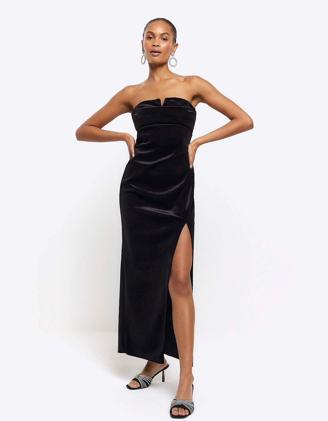 Velvet Bandeau Sip Dress - Black, 3 of 2