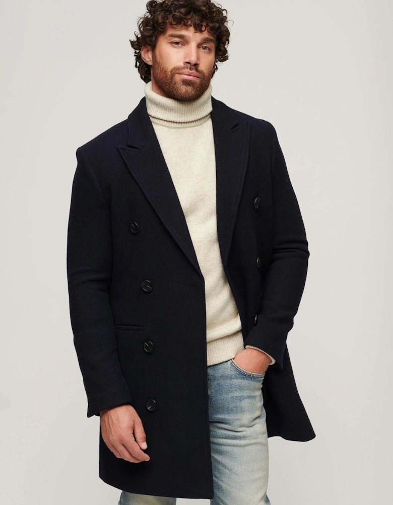 The Merchant Store Double Breasted Overcoat - Navy