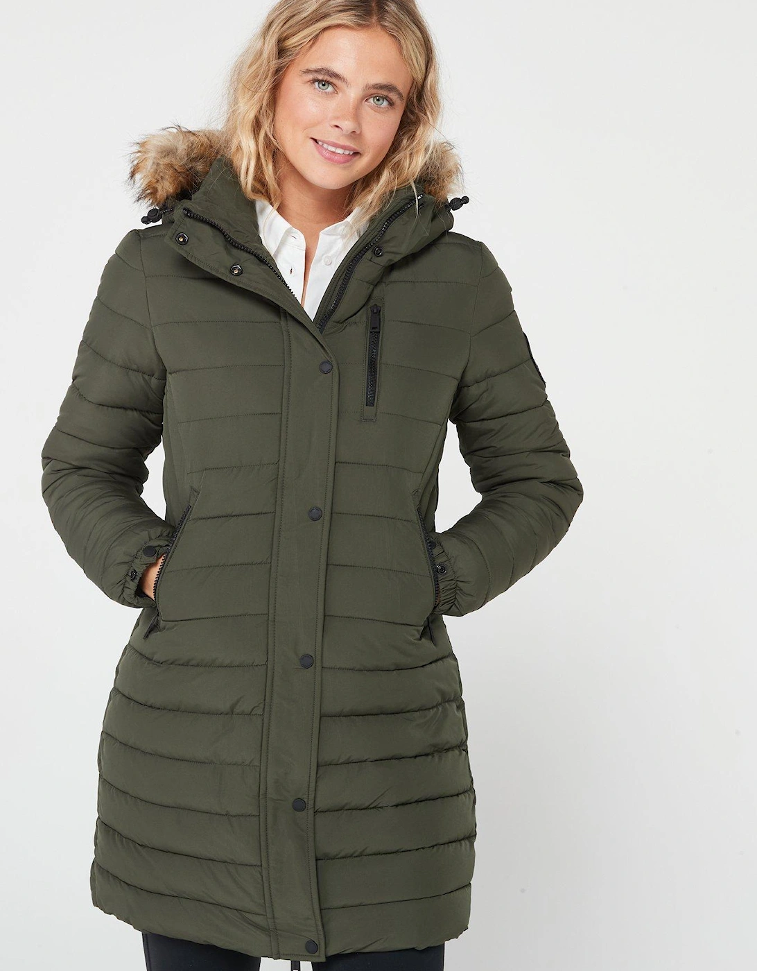 Fuji Hooded Mid Length Puffer Coat - Green, 6 of 5