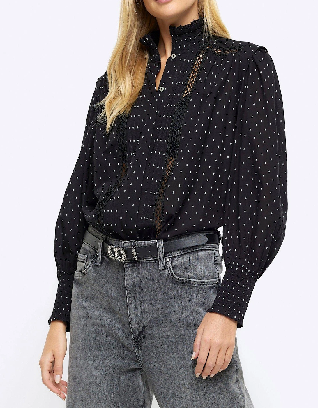 High Neck Printed Blouse - Black, 3 of 2
