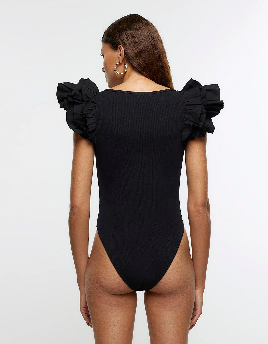 Poplin Frill Bodysuit - Black