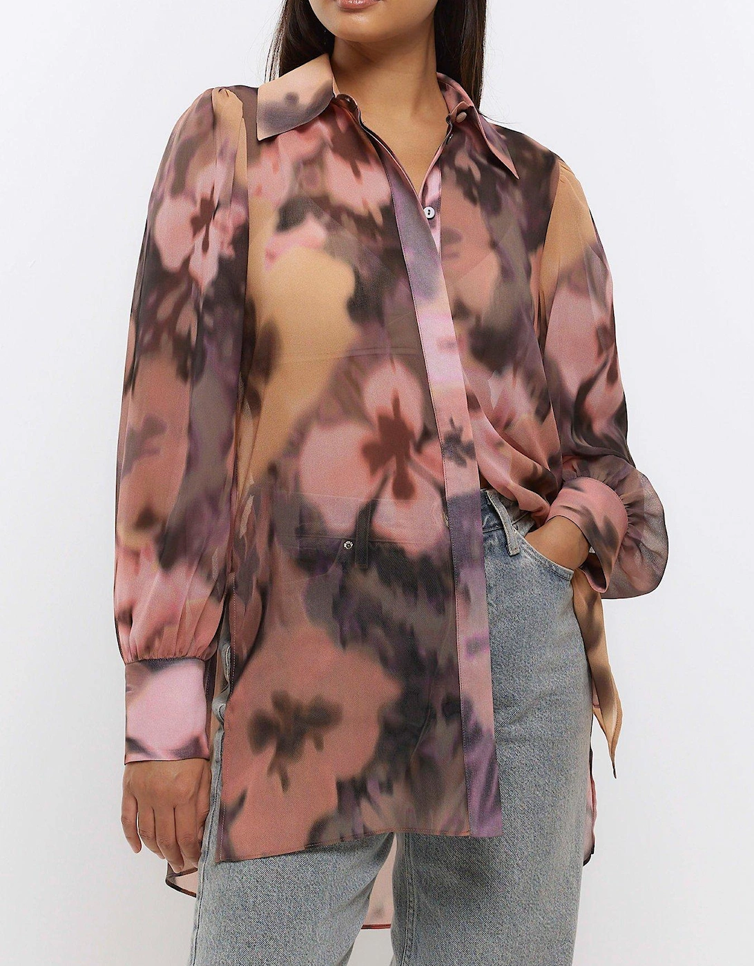 Blur Floral Longline Shirt - Pink, 6 of 5
