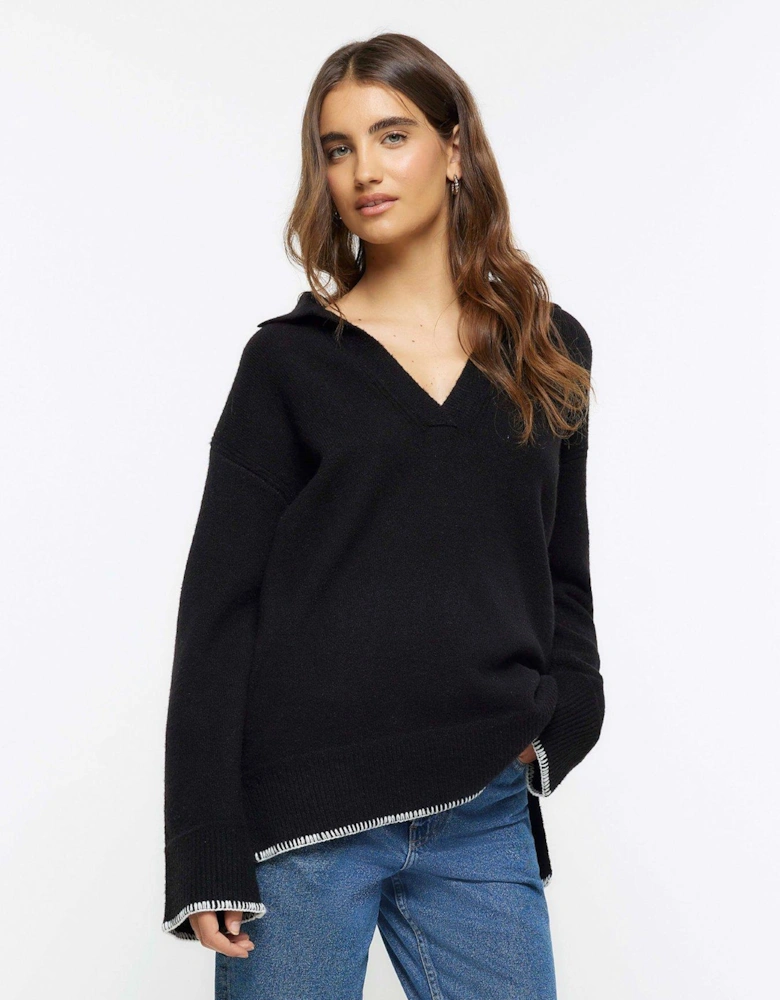 Cosy Polo Jumper - Black