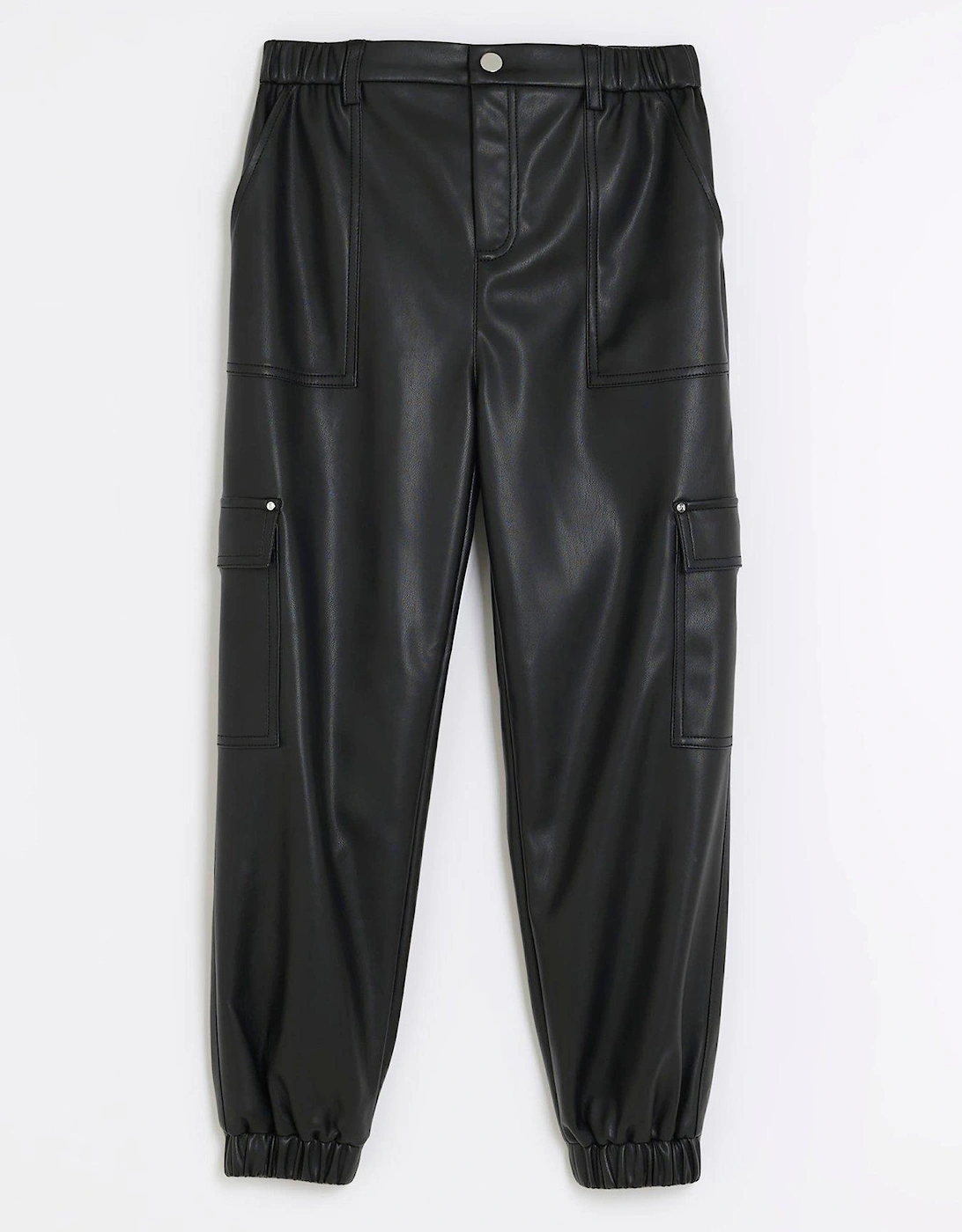 Girls Faux Leather Cargo Trousers - Black, 3 of 2