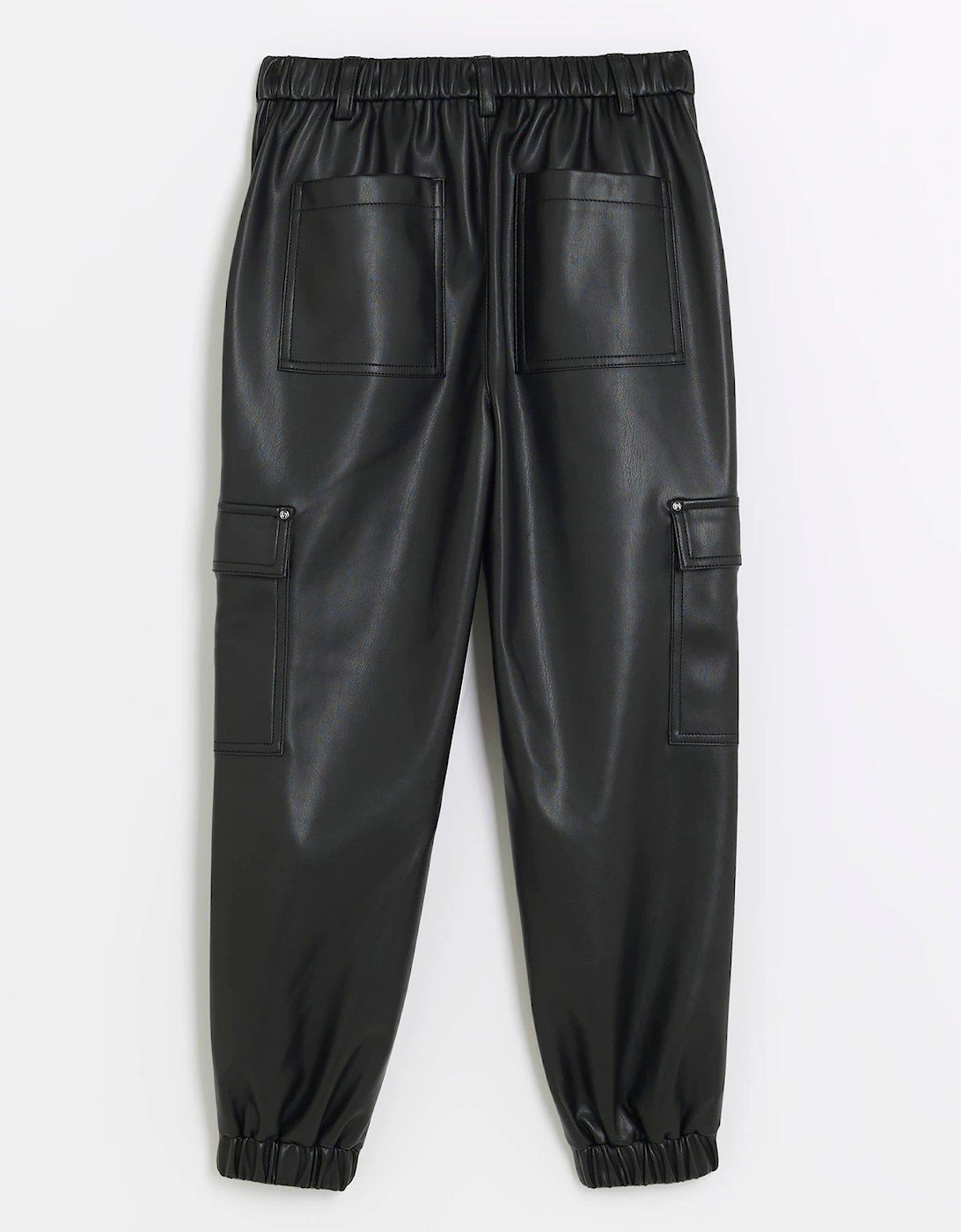 Girls Faux Leather Cargo Trousers - Black