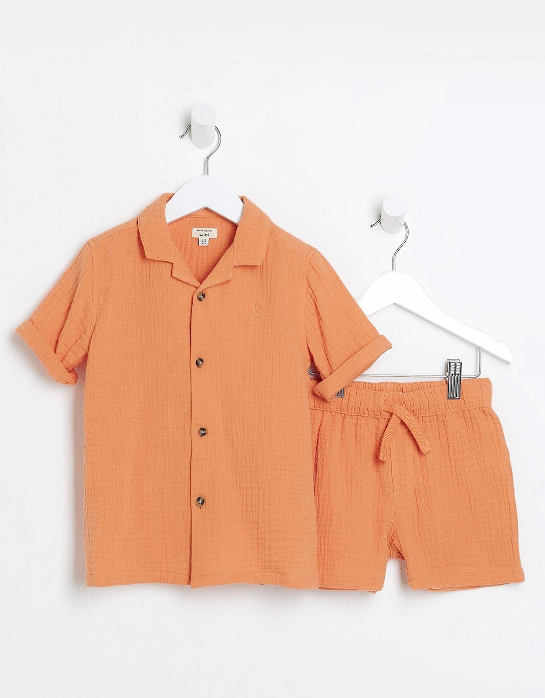 Mini Mini Boys Textured Shirt And Shorts Set - Coral, 3 of 2