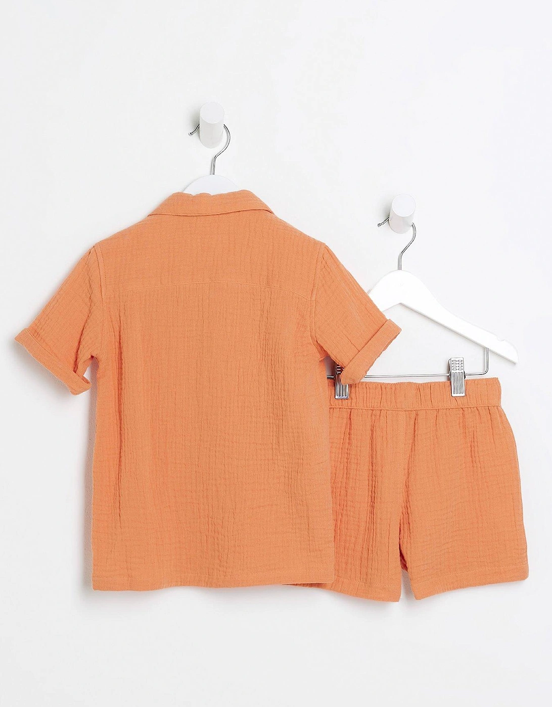 Mini Mini Boys Textured Shirt And Shorts Set - Coral