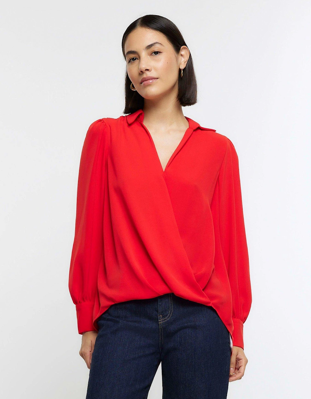 V Neck Wrap Blouse - Red, 6 of 5