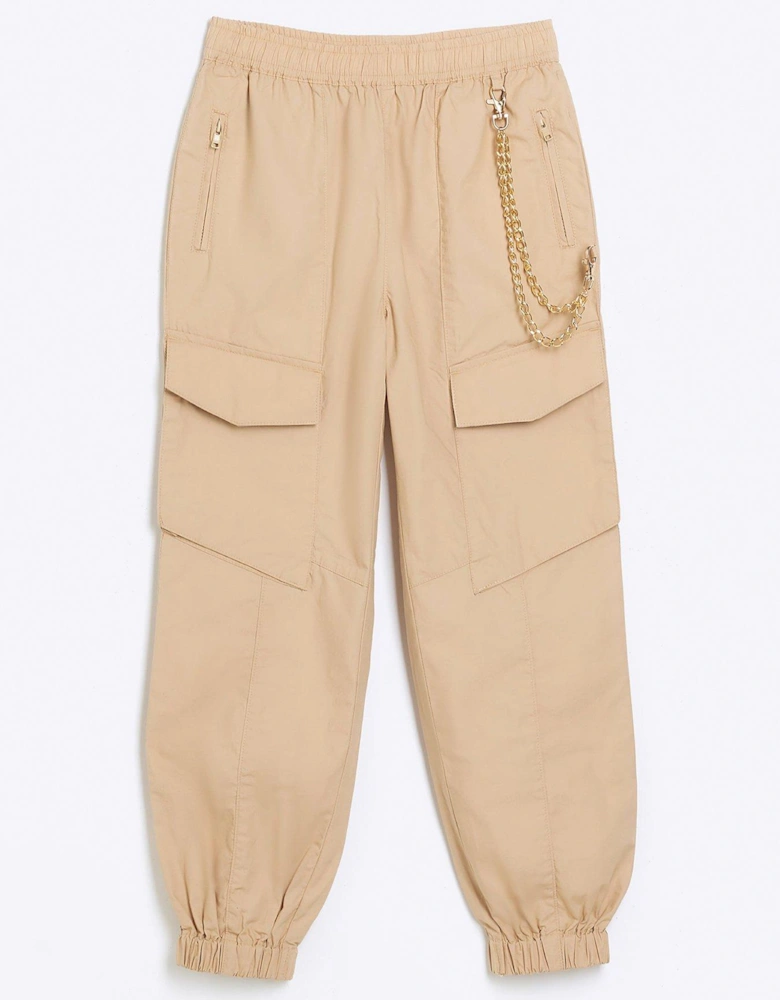 Girls Pull On Cargo Trousers - Dark Beige