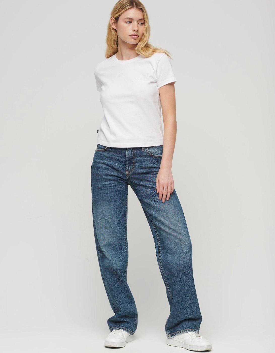 Cotton Mid Rise Wide Leg Jean - Blue, 2 of 1