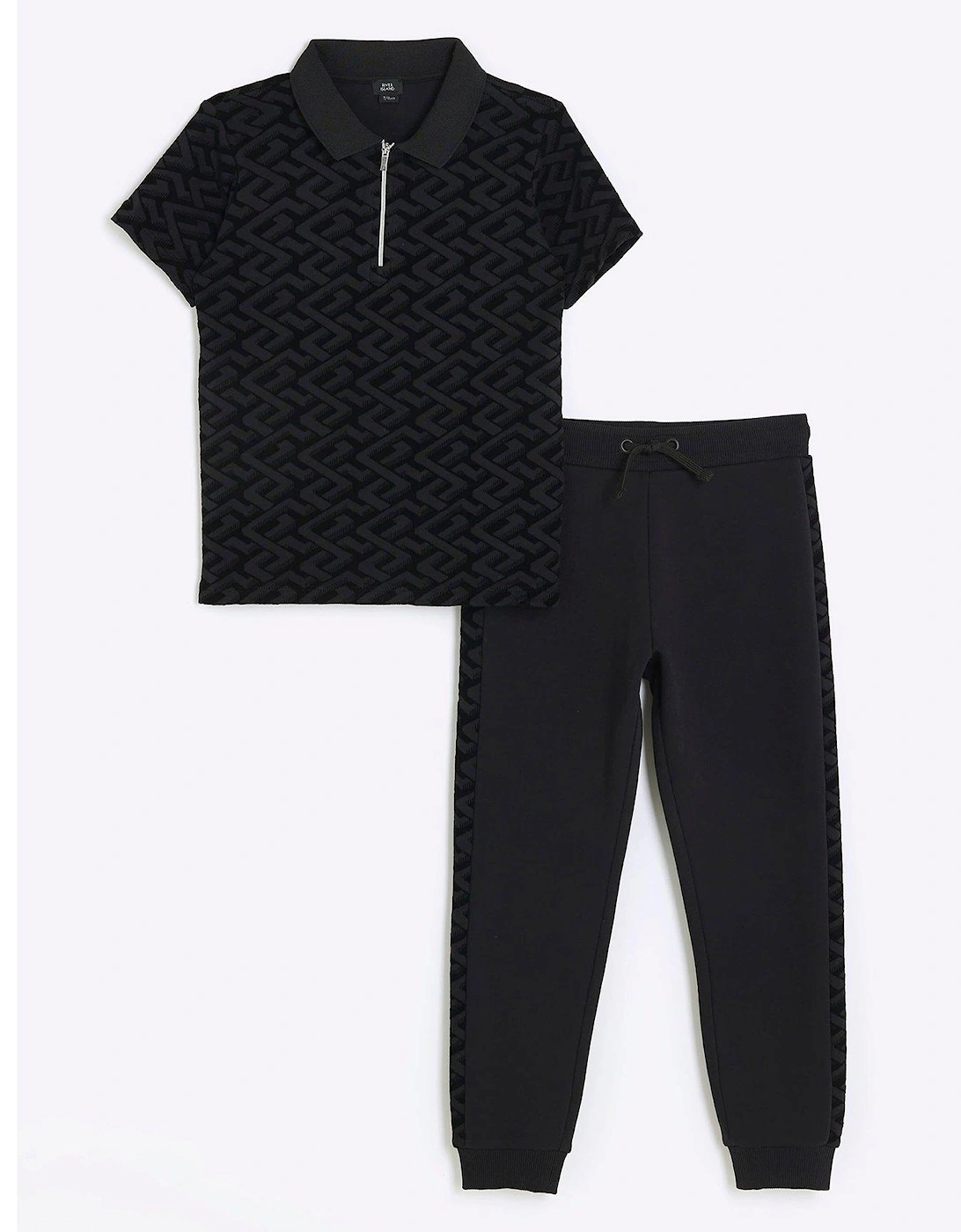 Girls Flocked Polo And Joggers Set - Black, 3 of 2