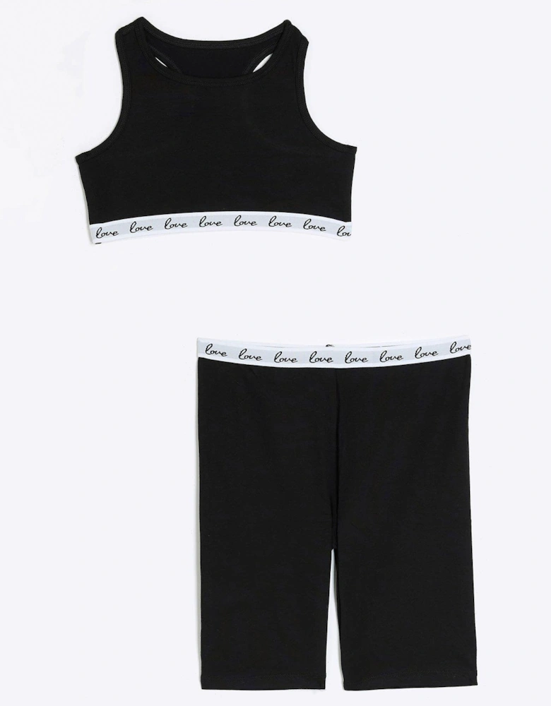 Girls Crop Top And Cycling Shorts Set - Black