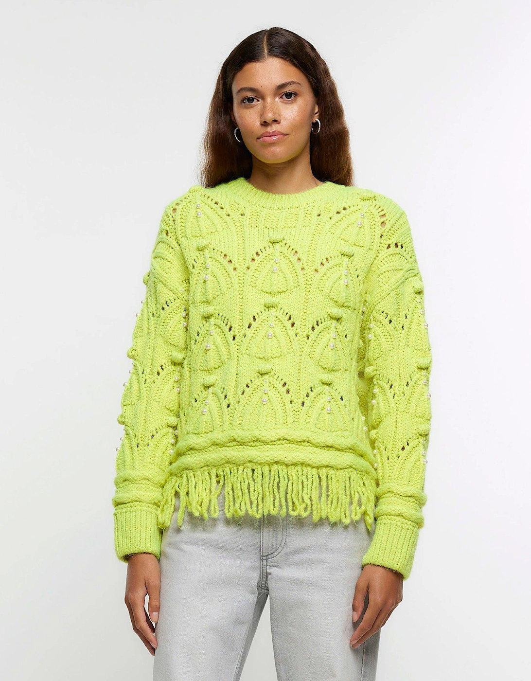 Pearl Cable Fringe Jumper - Lime, 6 of 5