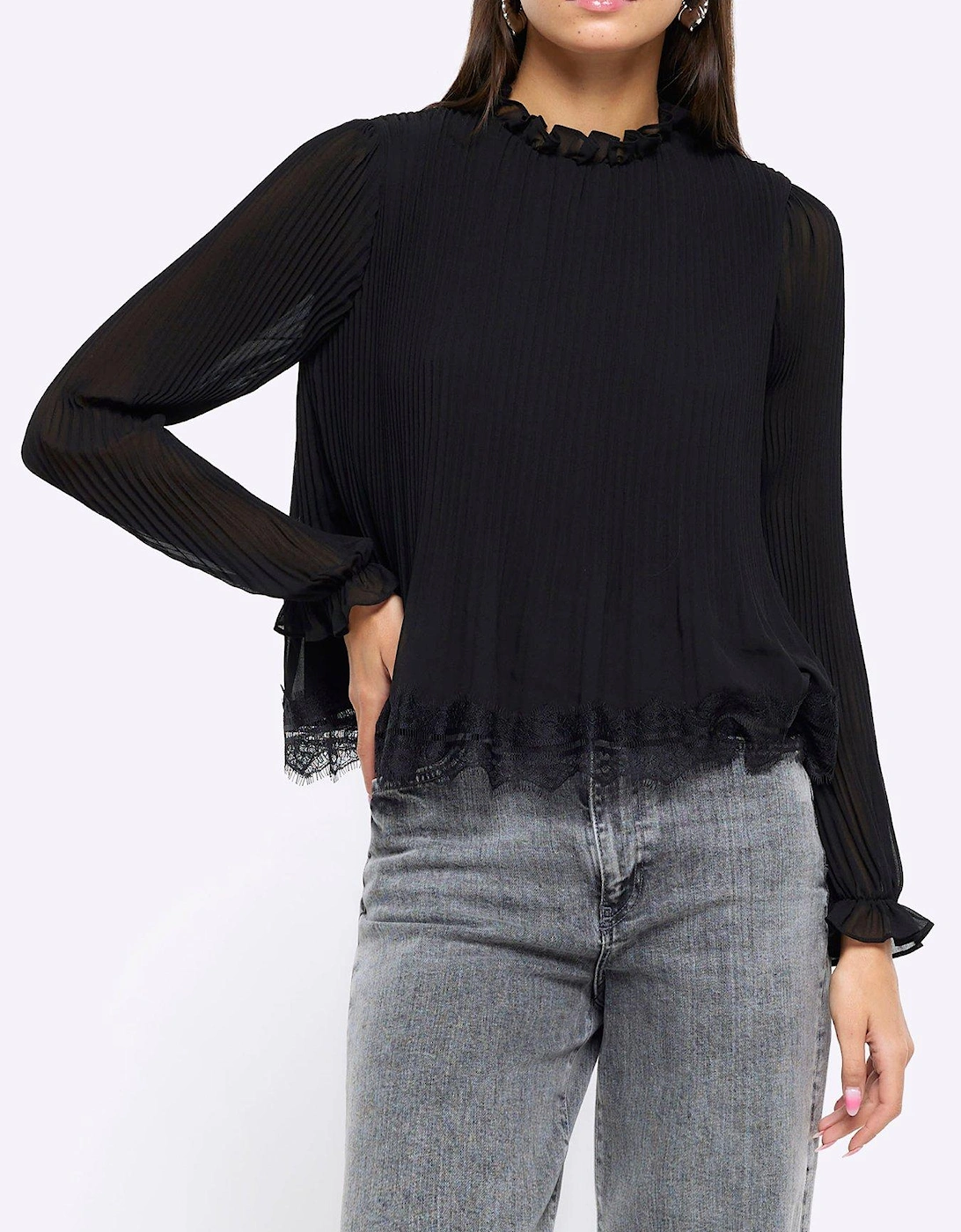 High Neck Ruffle Top - Black, 3 of 2