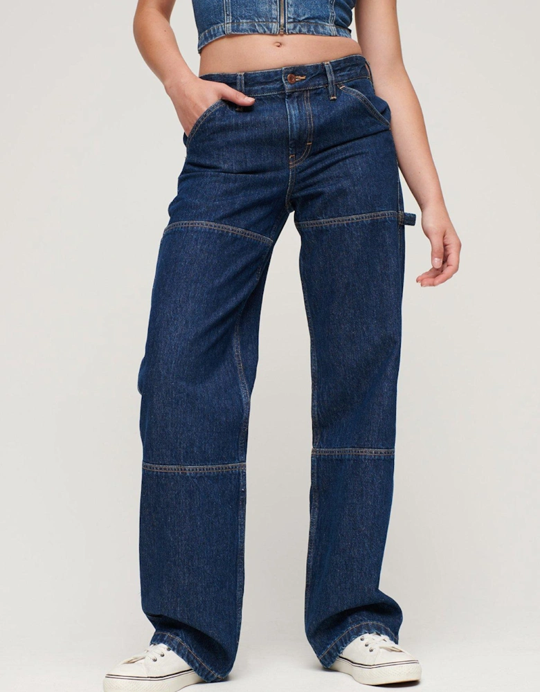 Cotton Mid Rise Denim Carpenter Jeans - Blue