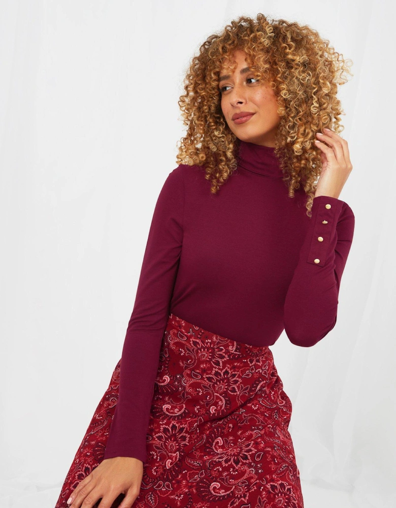 Jersey Roll Neck Top - Berry