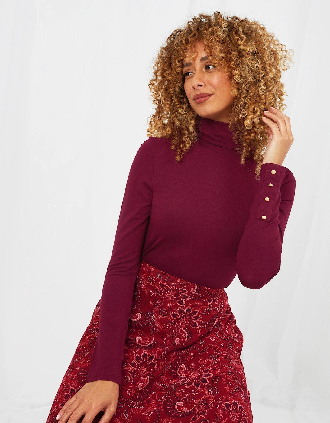 Jersey Roll Neck Top - Berry, 2 of 1