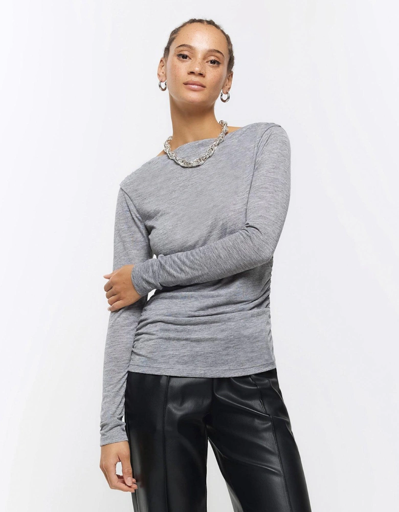 Ruched Detail Top - Grey Marl