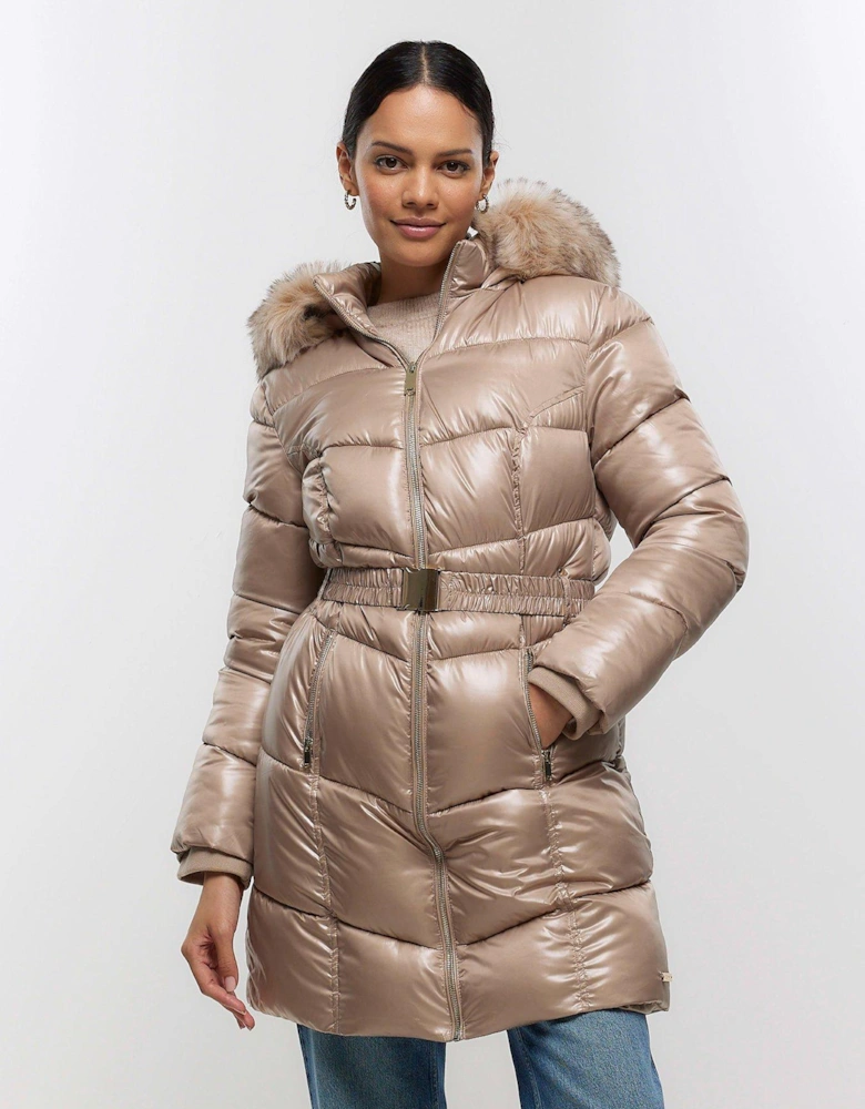 Glam Fitted Padded Coat - Light Brown