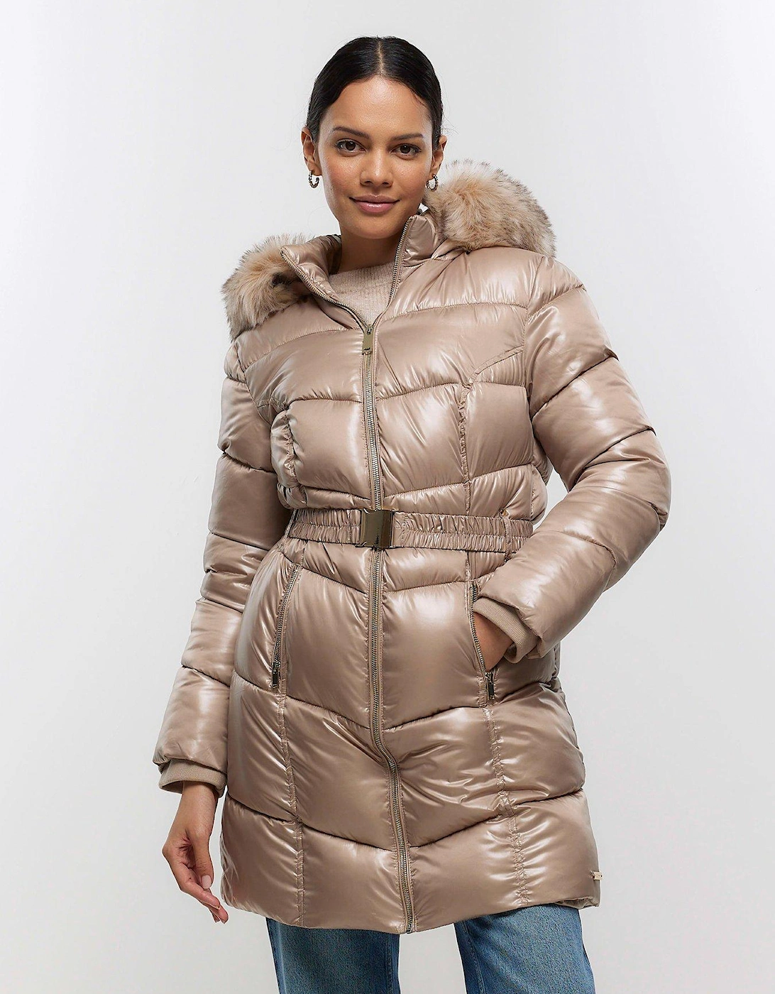 Glam Fitted Padded Coat - Light Brown, 3 of 2