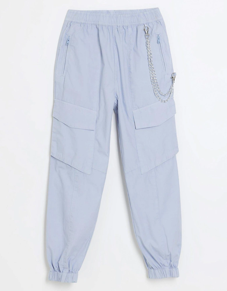 Girls Chain Cuffed Cargo Trousers - Blue