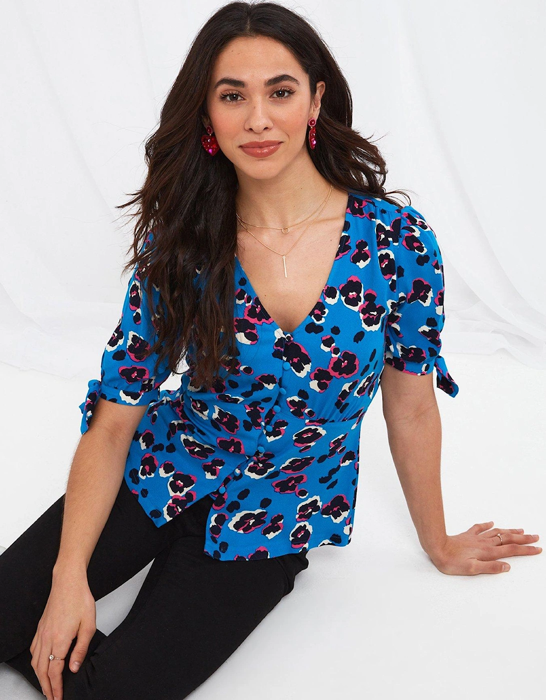 Animal Button Detail Blouse - Blue, 6 of 5