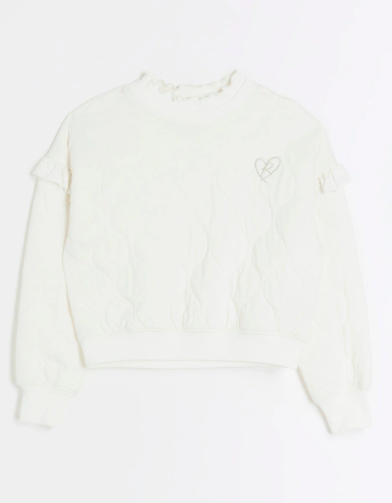 Girls Quilted Frill Sweatshirt - Cream