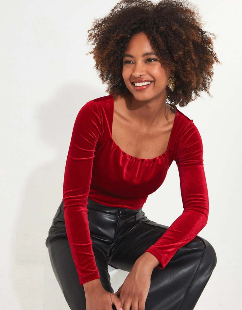 Christa Velour Top - Red