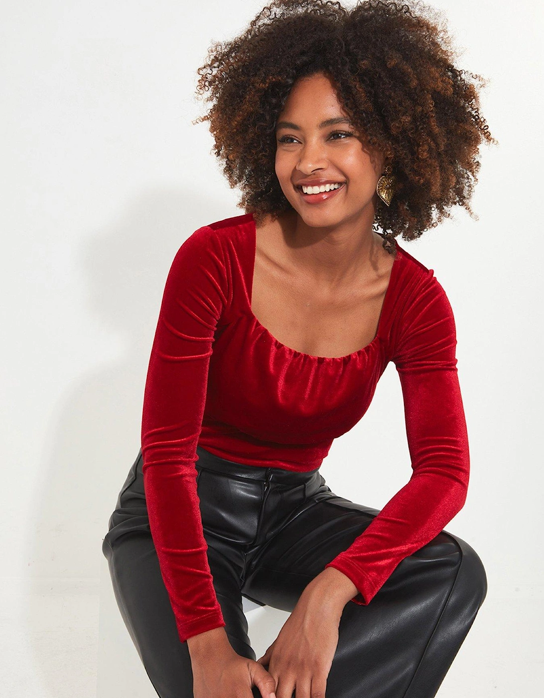 Christa Velour Top - Red, 2 of 1